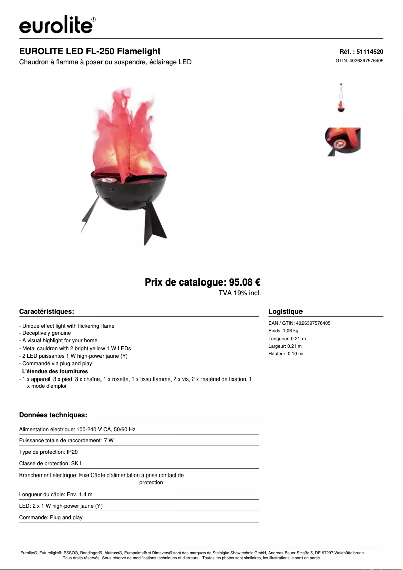 Página 1 del manual Ficha técnica Eurolite FL-250