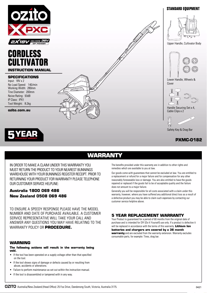 Page 1 of the manual User Manual Ozito PXMC-0182