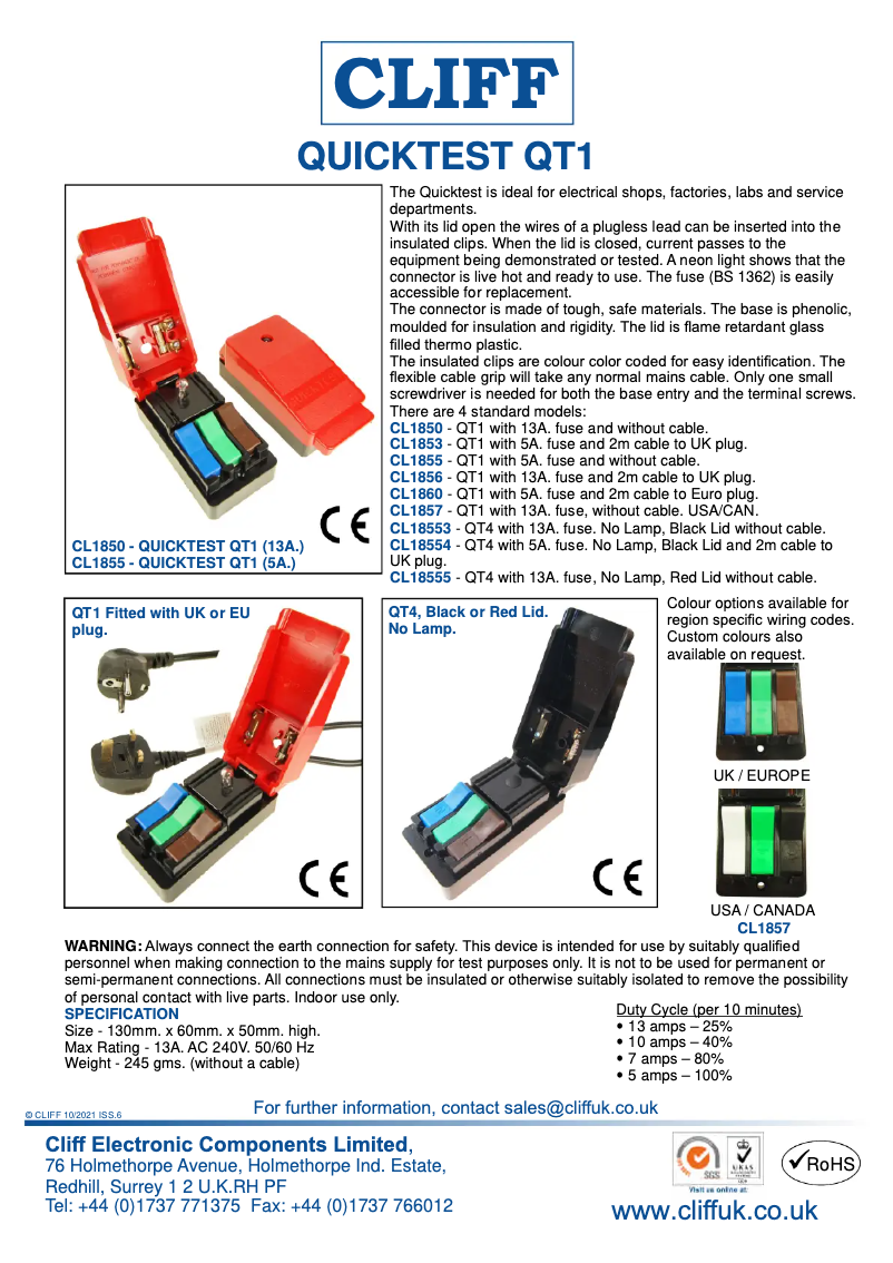 Page n°1 - Manuel utilisateur Cliff CL1850