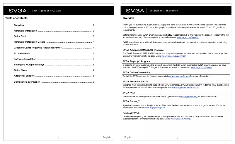 Page 1 de la notice Manuel utilisateur EVGA GeForce GTX 1060 3GB SC
