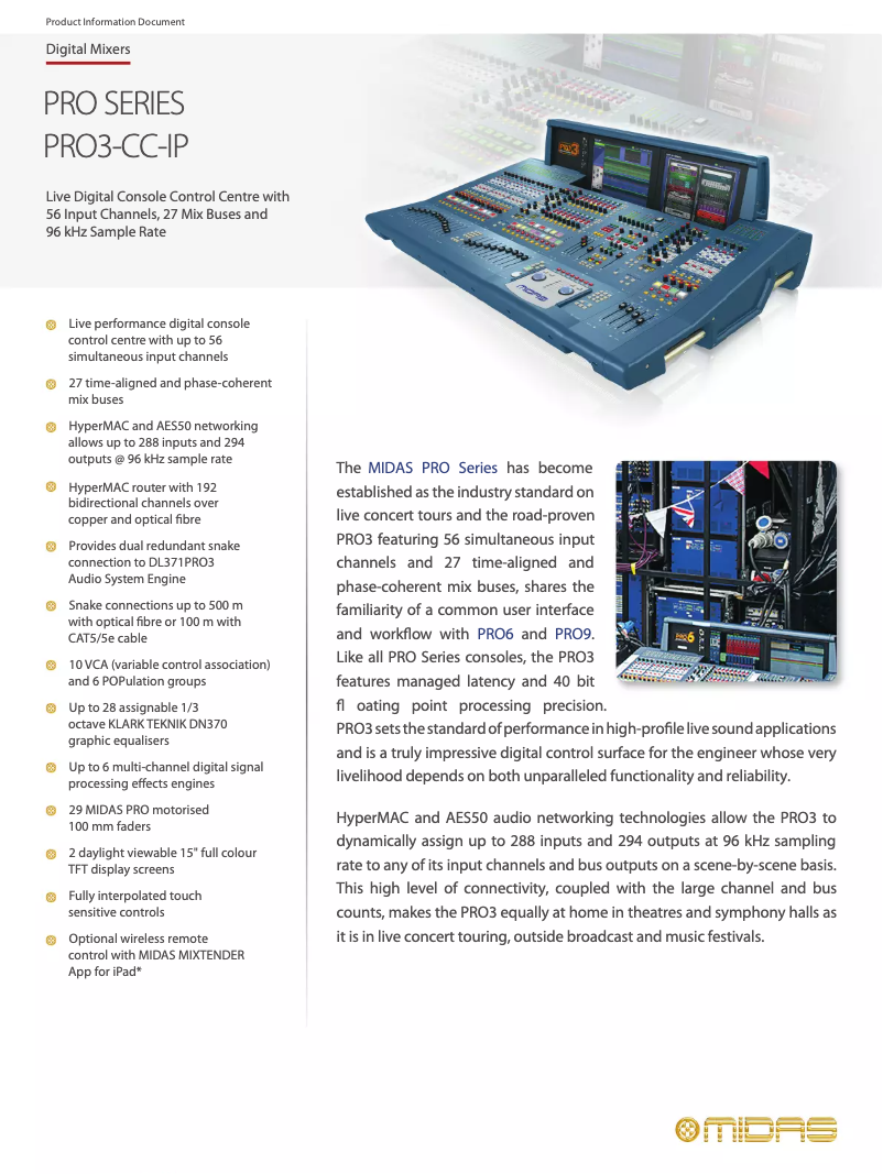 Page 1 de la notice Fiche technique Midas PRO3