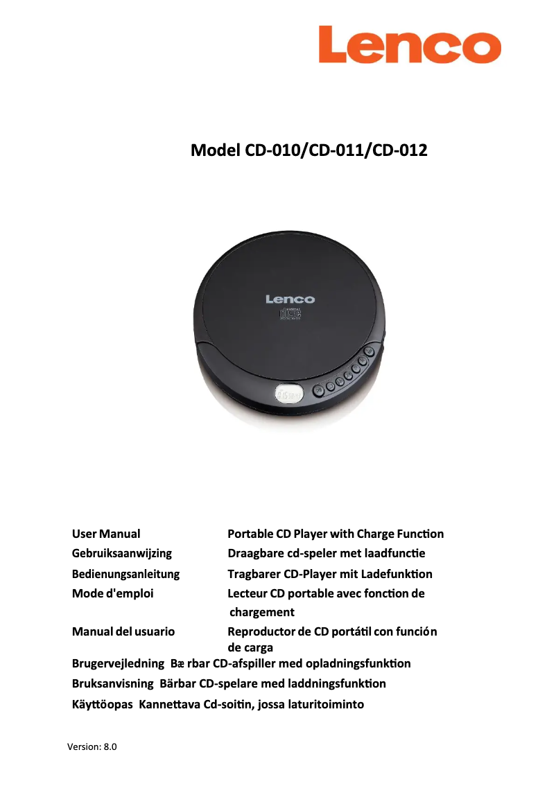 Imagen de la primera página del manual del dispositivo CD-011