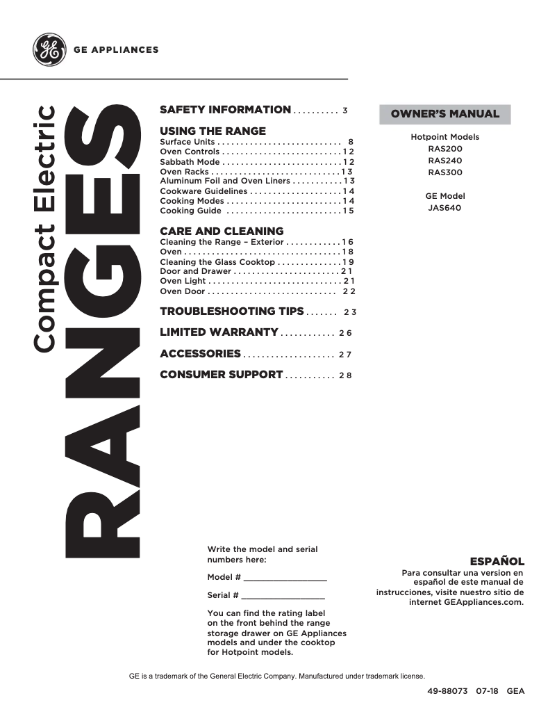 Page n°1 - Manuel utilisateur Hotpoint RAS240DMWW