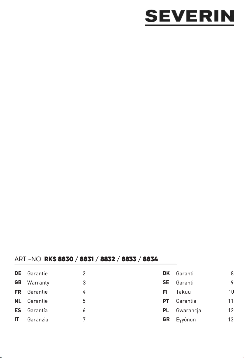 Page n°1 - Informations de garantie Severin RKS 8830