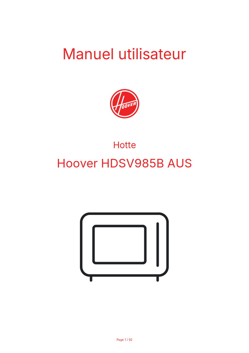 Page n°1 - Manuel utilisateur Hoover HDSV985B AUS
