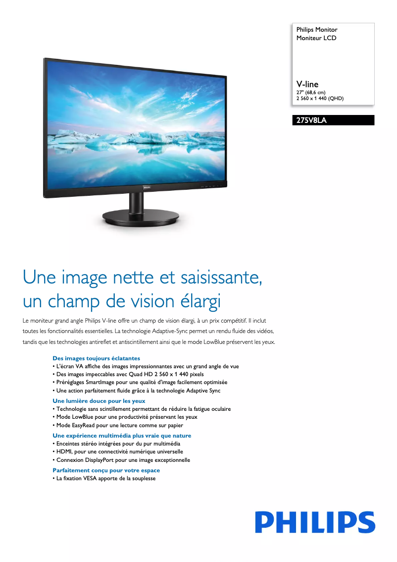 Page 1 de la notice Fiche technique Philips 190P5ES