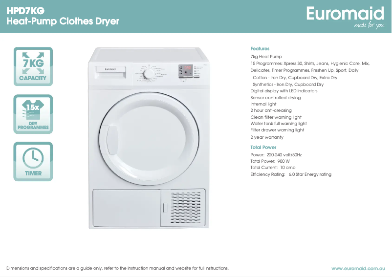 Page n°1 - Fiche technique Euromaid HPD7KG