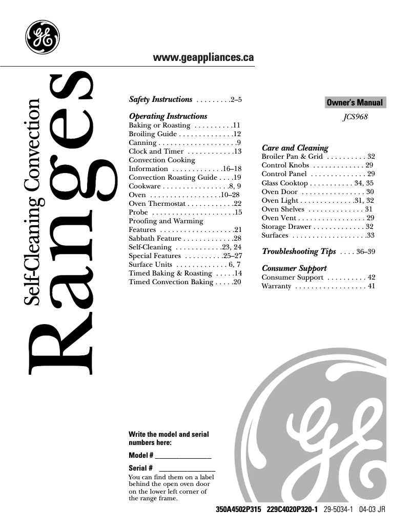 Page n°1 - Manuel utilisateur GE JCS968TFWW