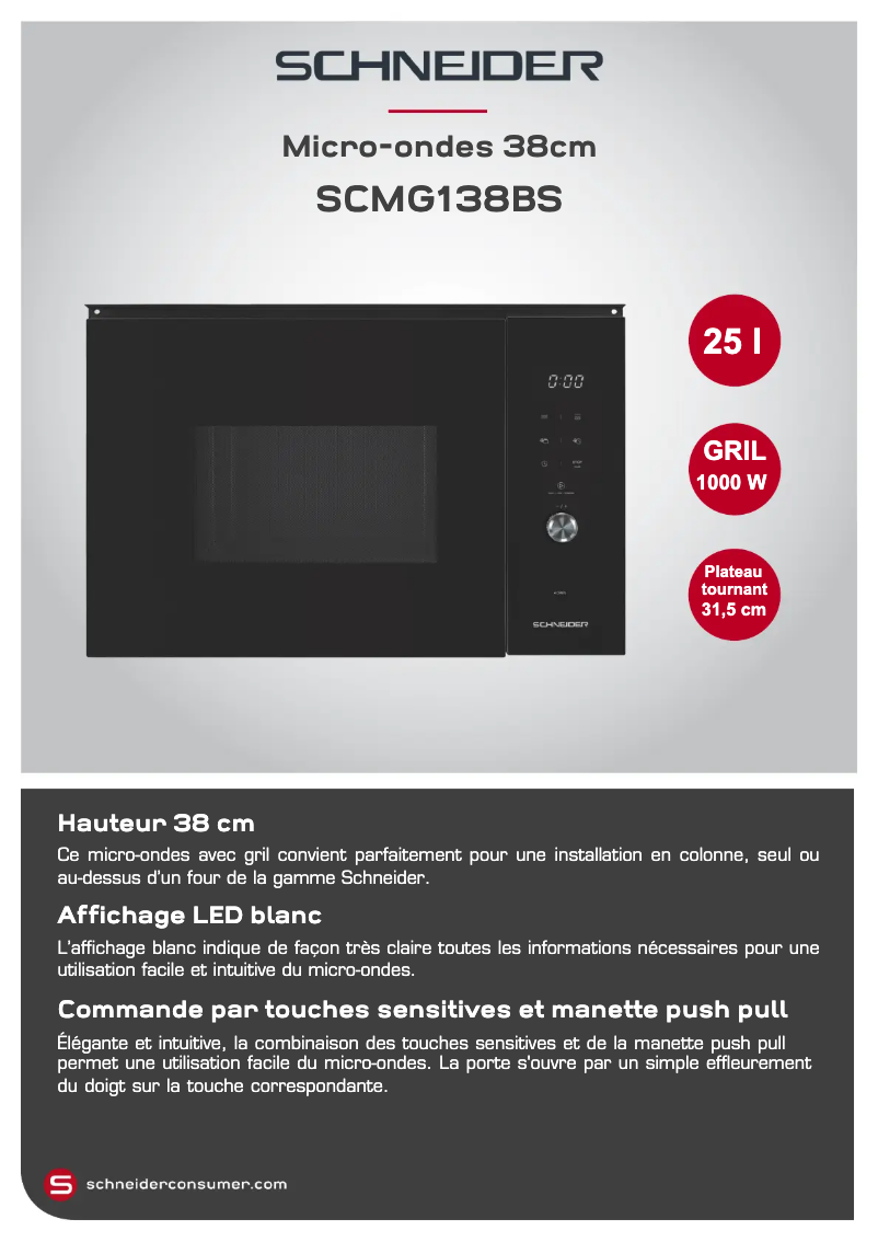 Page 1 de la notice Fiche technique Schneider SCMG138BS