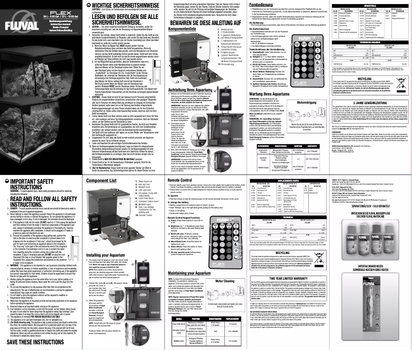 Page 1 de la notice Manuel utilisateur Fluval FL Flex