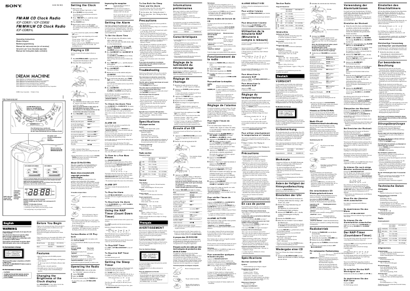 Page 1 de la notice Manuel utilisateur Sony ICF-CD831