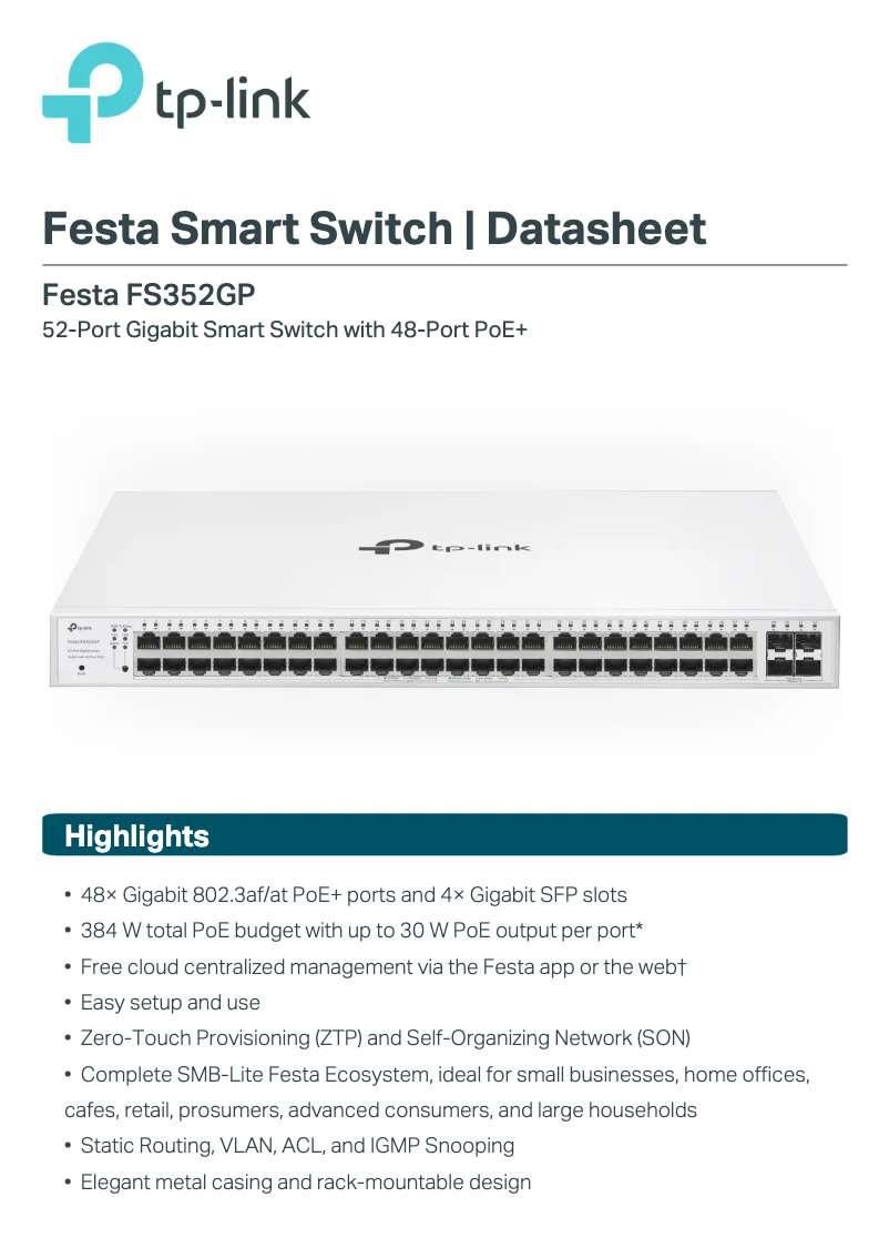 Page n°1 - Fiche technique TP-Link Festa FS352GP
