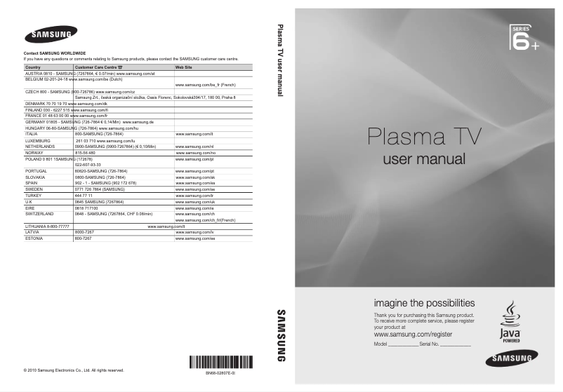 Page 1 de la notice Manuel utilisateur Samsung PS50C6500TP