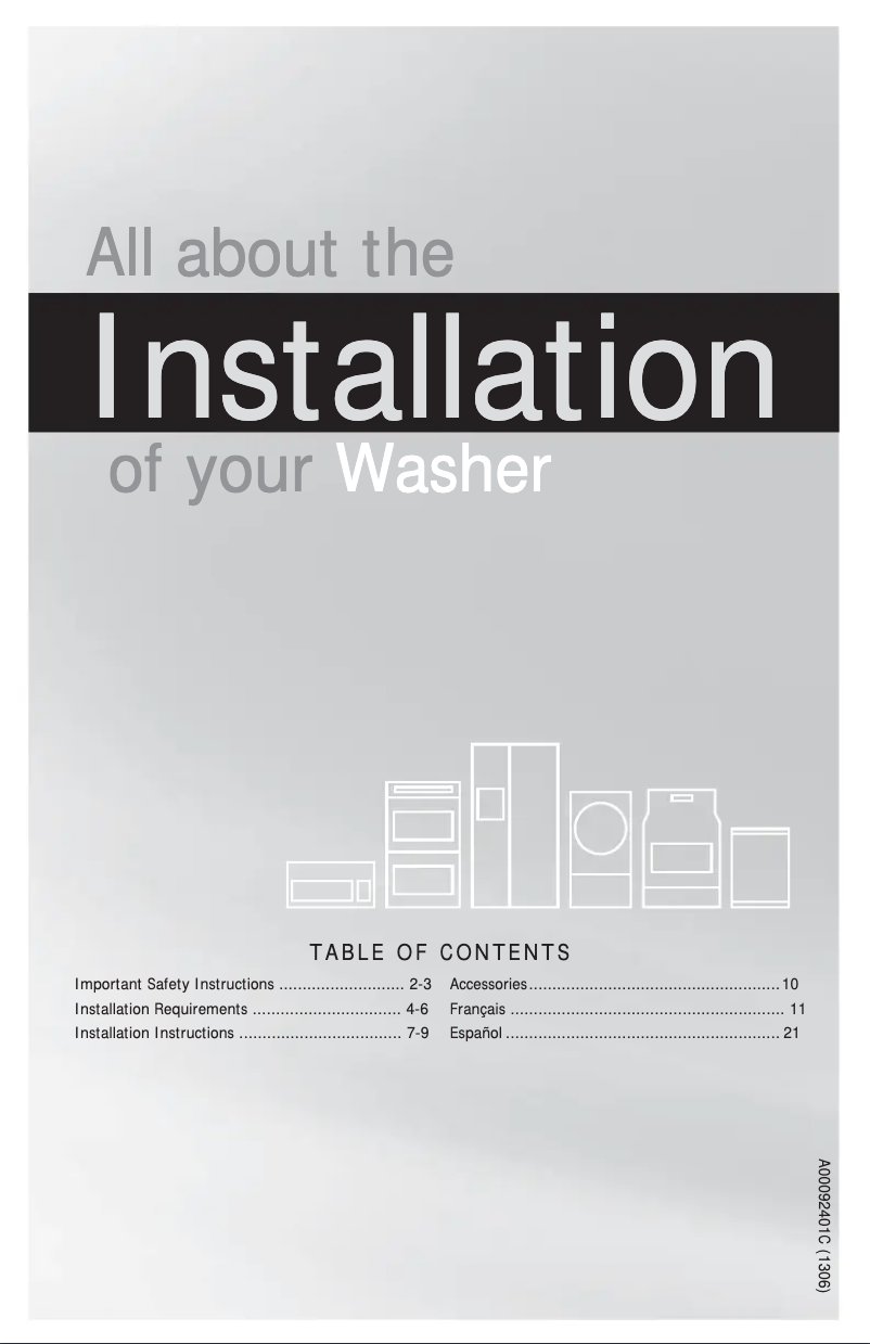 Page 1 de la notice Guide d'installation Frigidaire FFTW1001PW