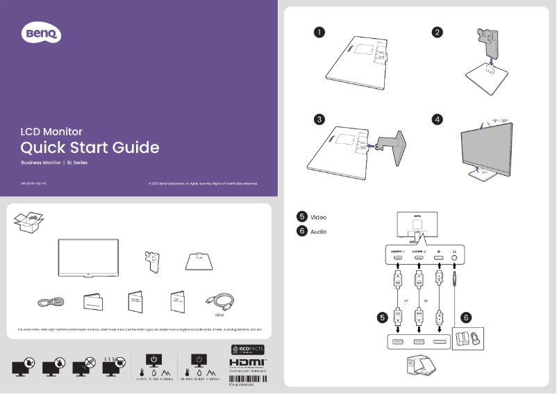 Page 1 de la notice Guide de démarrage rapide BenQ BL2490