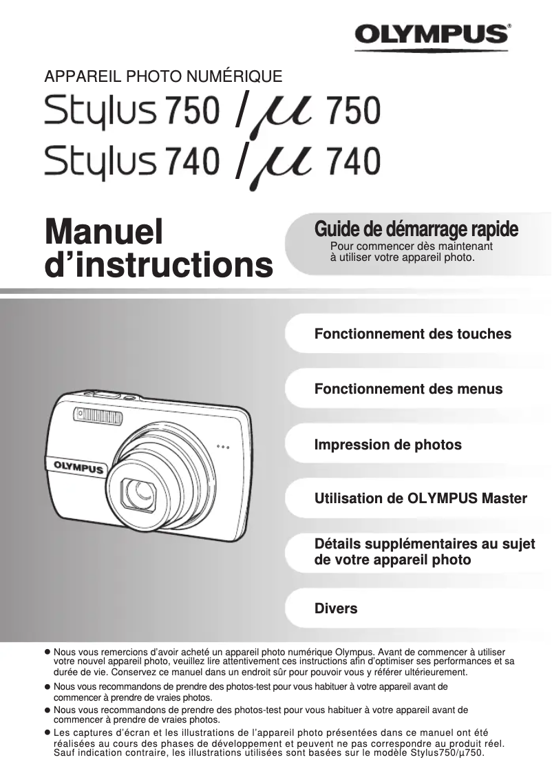 Image de la première page du manuel de l'appareil Stylus 750