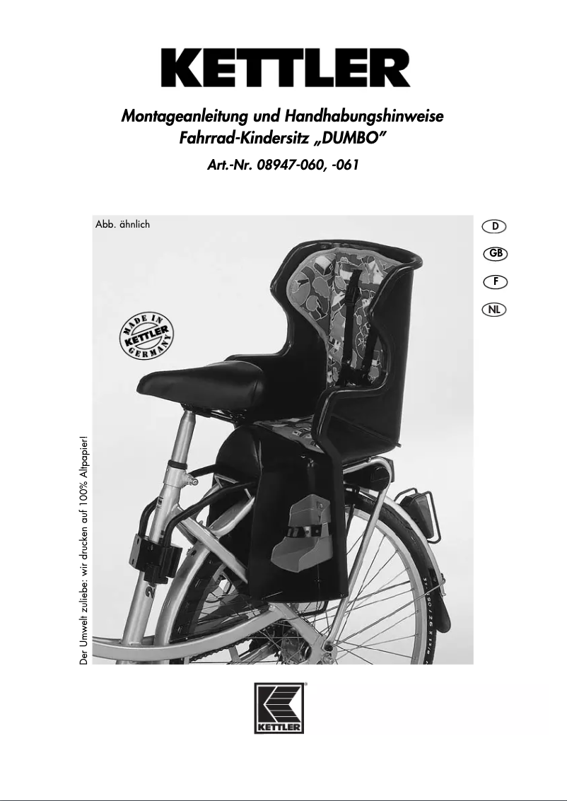 Page 1 de la notice Manuel utilisateur Kettler Dumbo