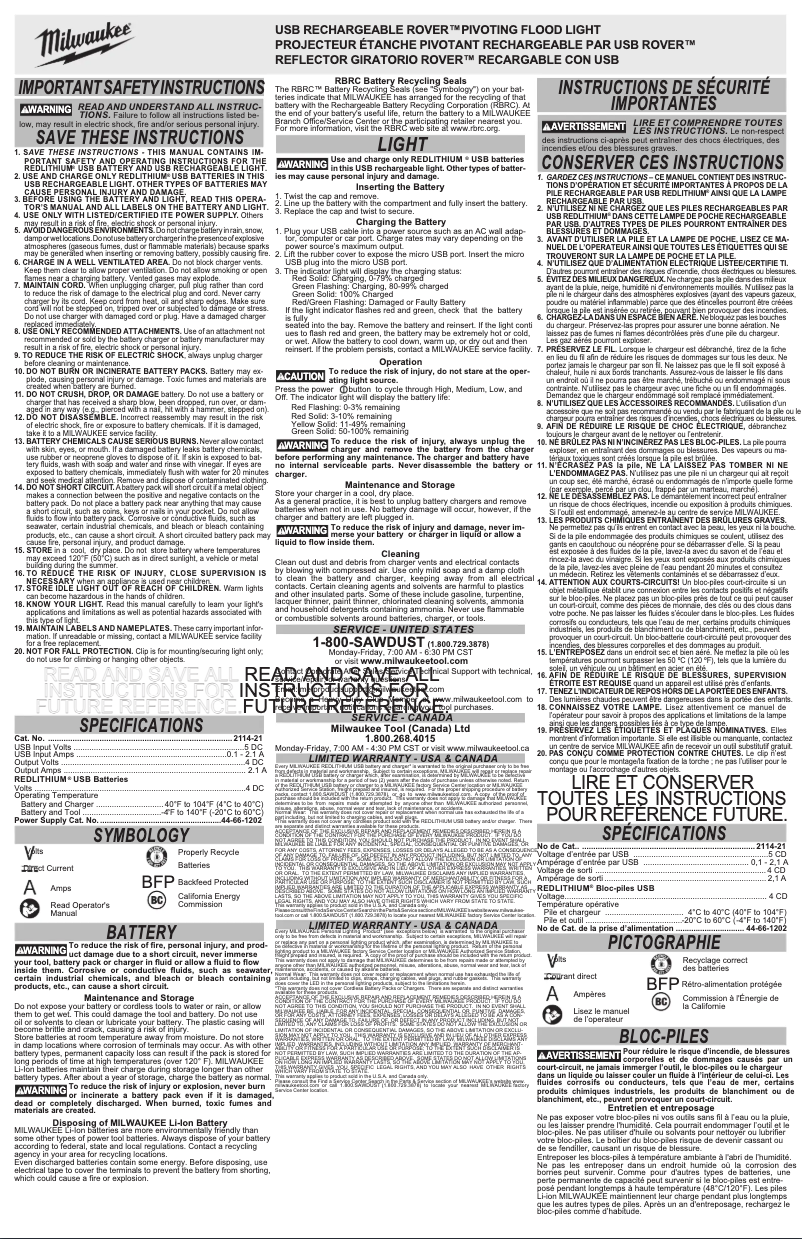 Page n°1 - Manuel utilisateur Milwaukee 2114-21
