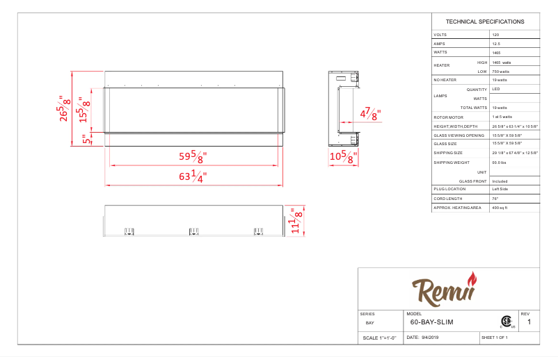 Page 1 de la notice Fiche technique Remii 60-BAY-SLIM