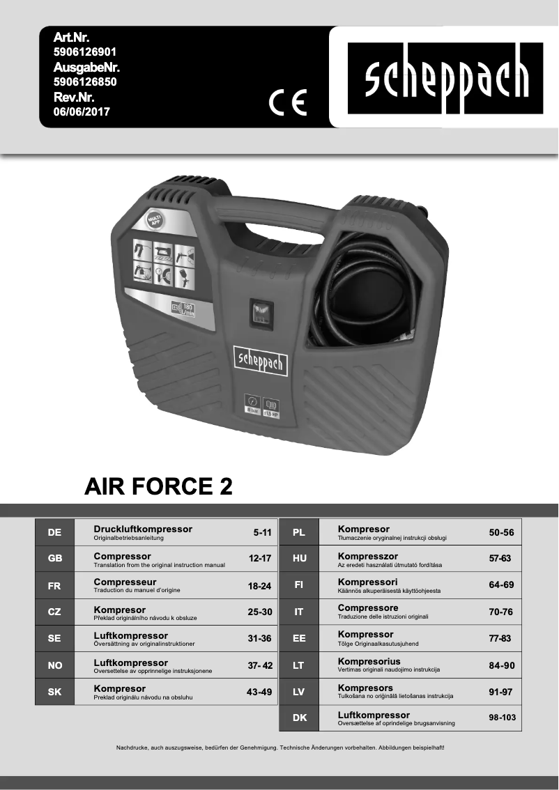 Page 1 of the manual User Manual Scheppach 5906123901