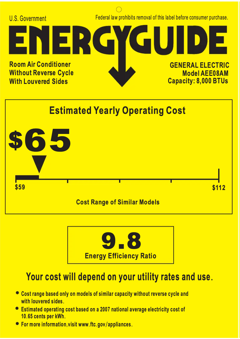 Page n°1 - Label énergétique GE AEE08AM