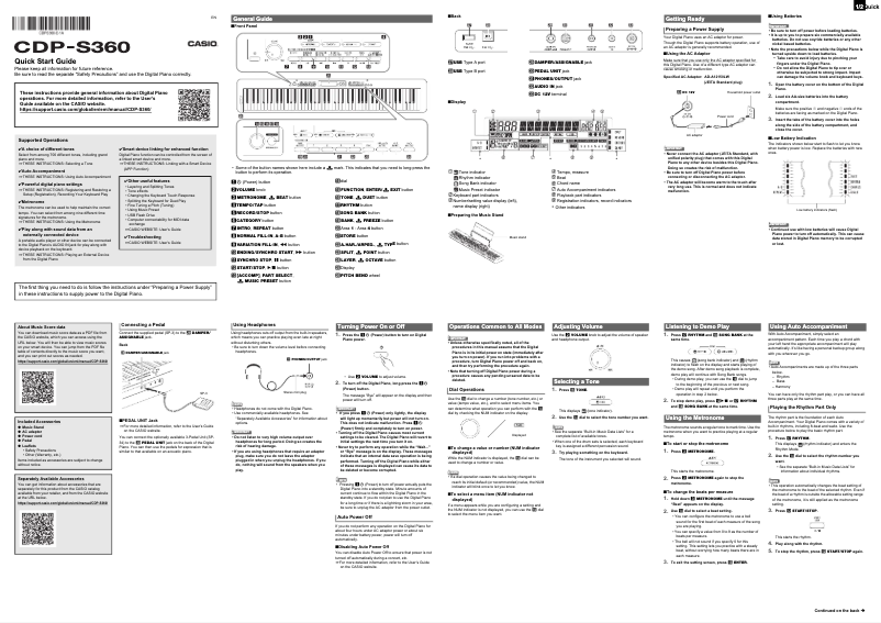 Page n°1 - Guide de démarrage rapide Casio CDP-S360