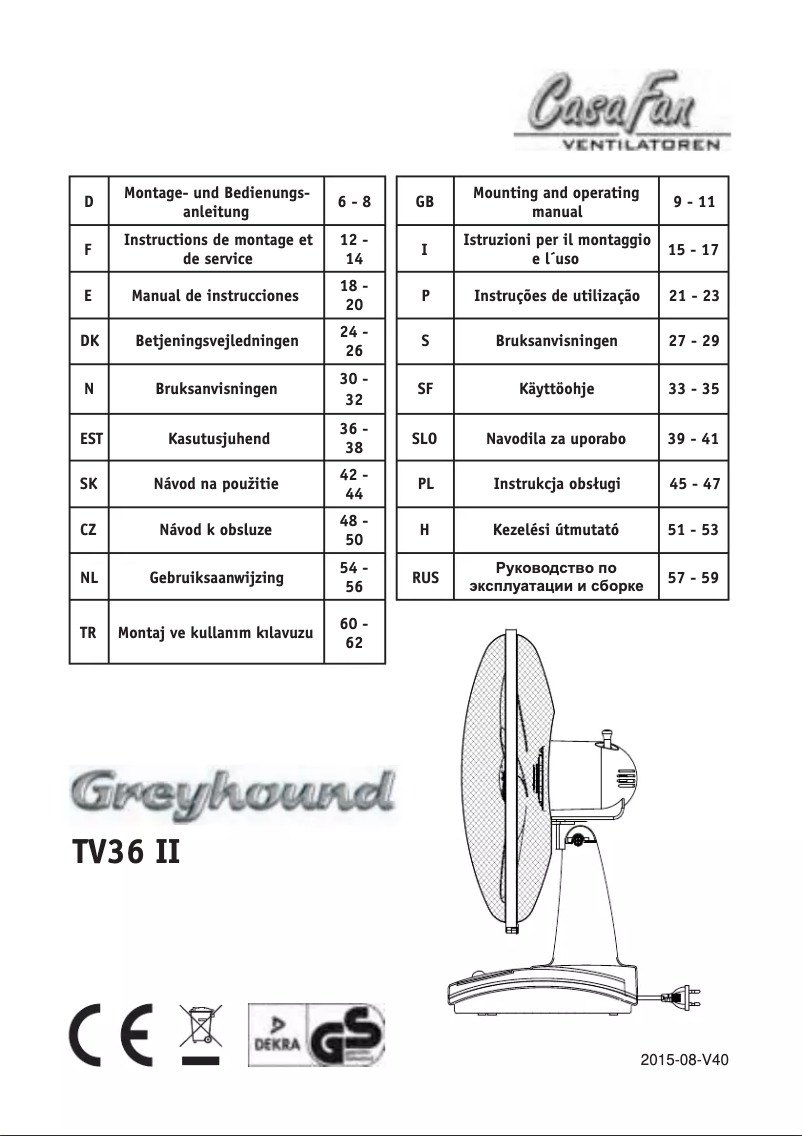 Page 1 de la notice Manuel utilisateur CasaFan TV36 II