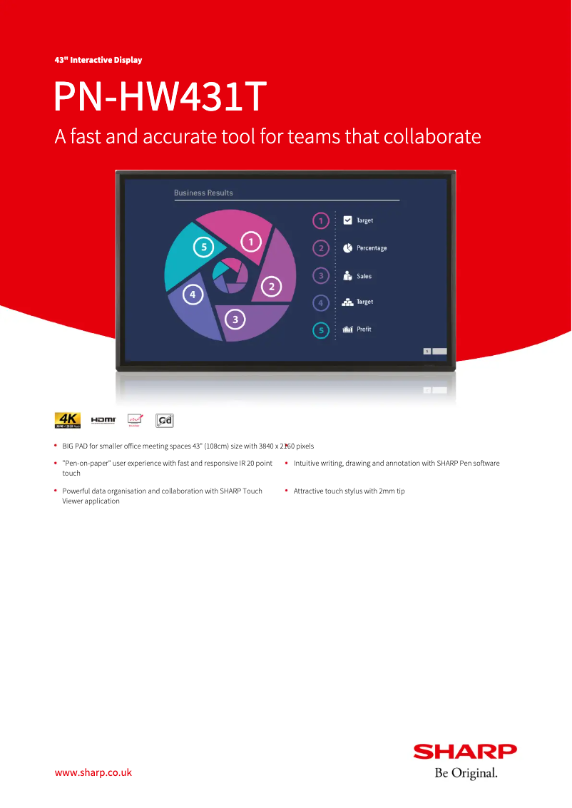 Página 1 del manual Ficha técnica Sharp PN-HW431T