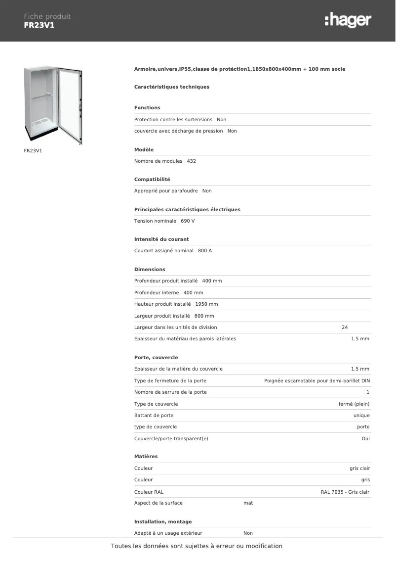Image de la première page du manuel de l'appareil FR23V1