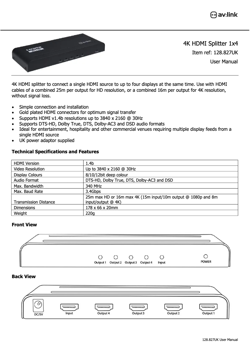 Page n°1 - Manuel utilisateur AV:link HDS14