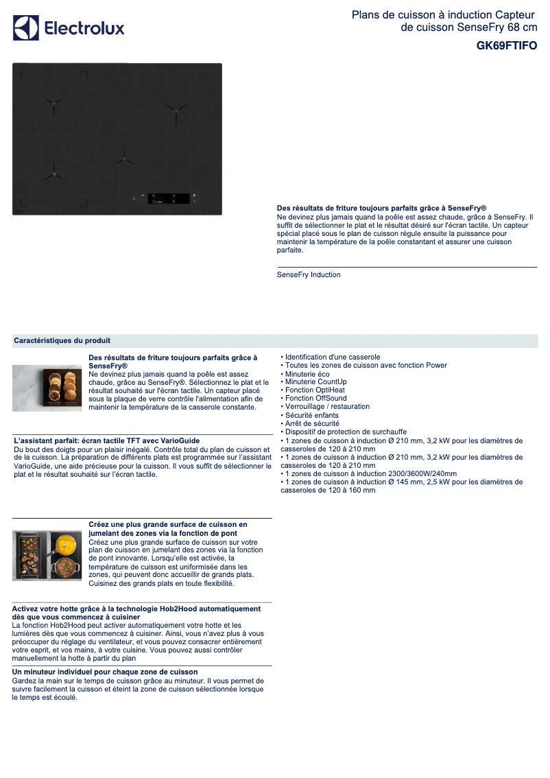 Page 1 de la notice Fiche technique Electrolux GK69FTIFO