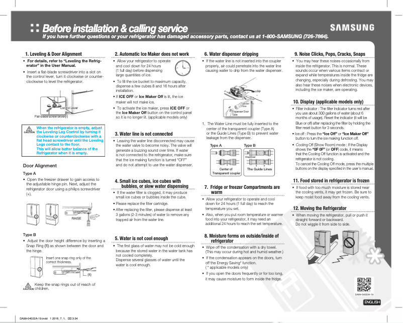 Page 1 de la notice Guide de démarrage rapide Samsung RF28N9780SG