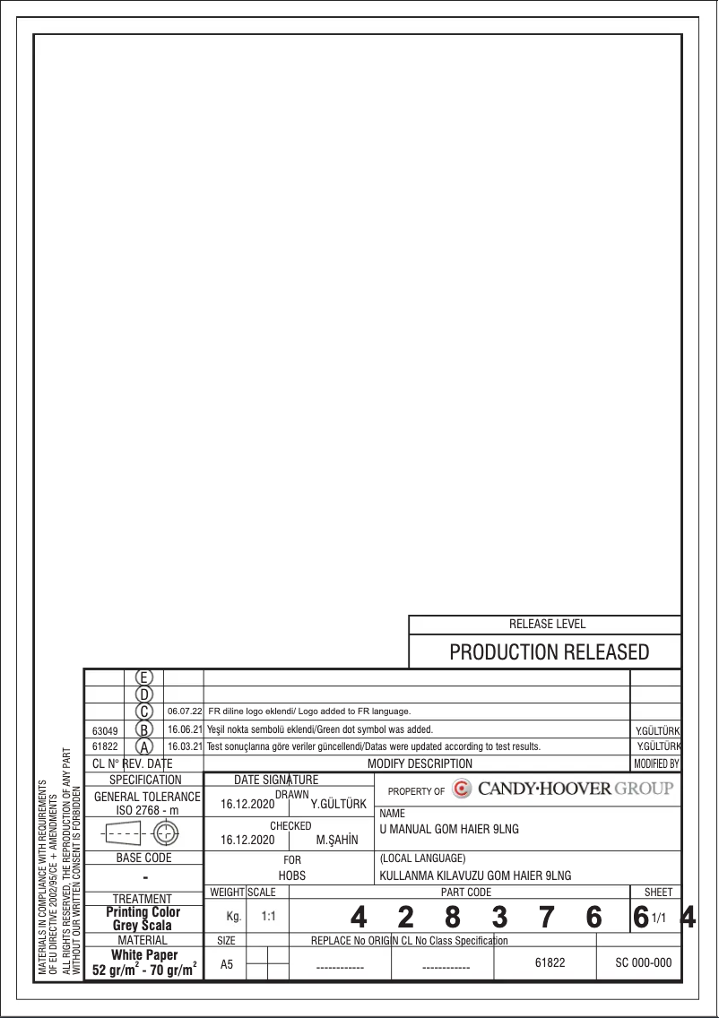 Page 1 de la notice Fiche technique Haier HAHG6BF4XH