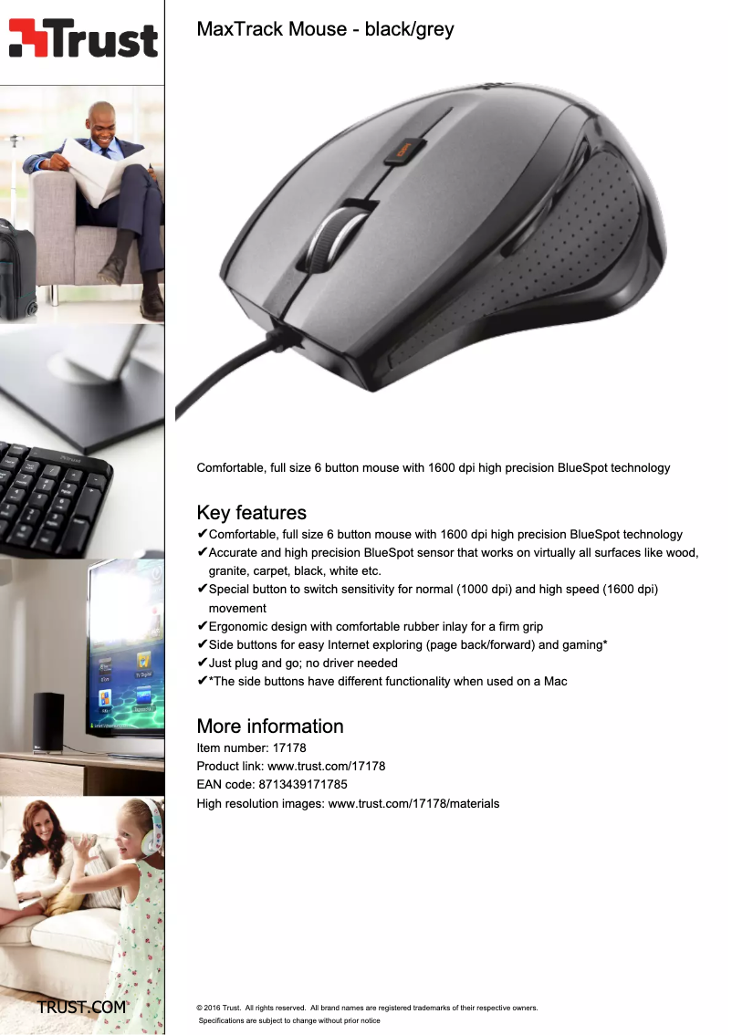 Page 1 de la notice Manuel utilisateur Trust MaxTrack Mouse