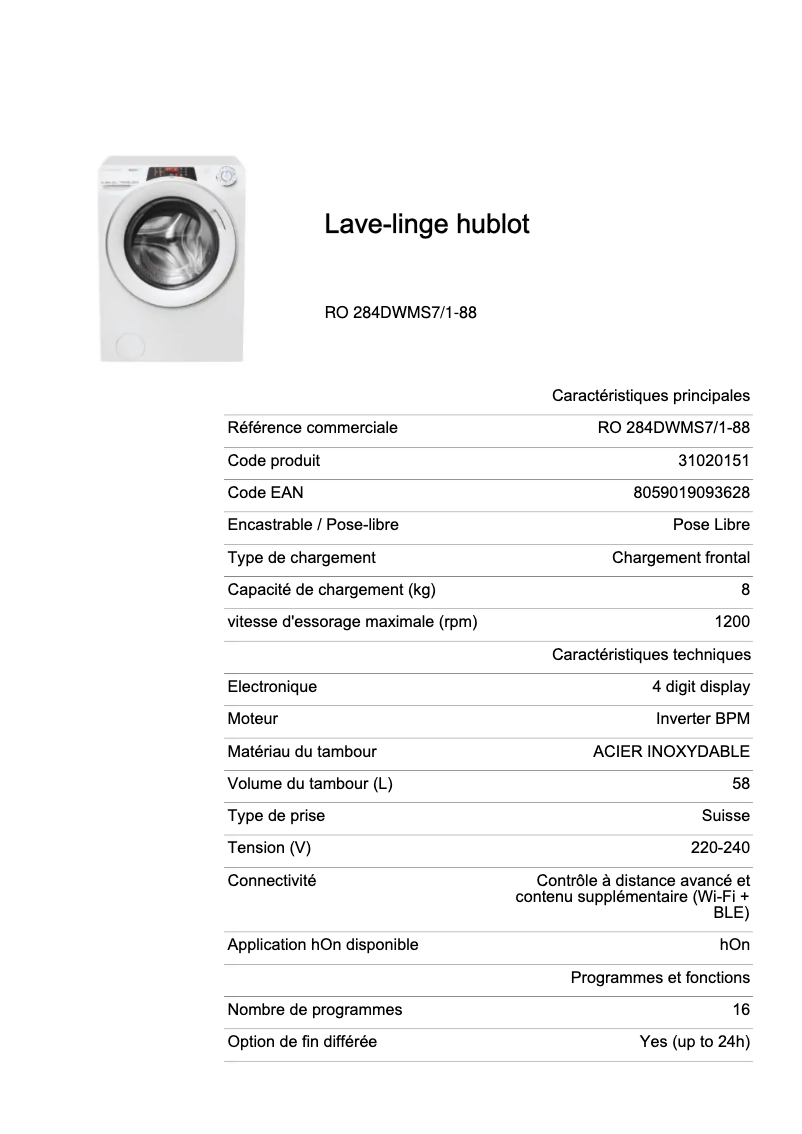 Image de la première page du manuel de l'appareil RO 284DWMS7/1-88