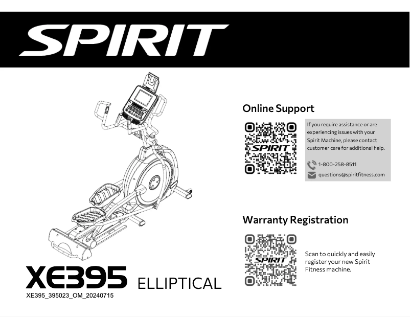 Página 1 del manual Manual de usuario Spirit Fitness XE395