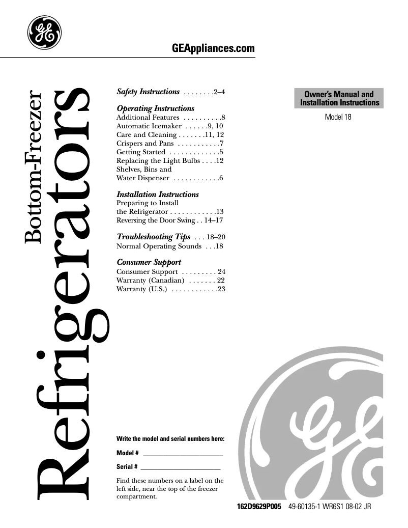 Image de la première page du manuel de l'appareil Profile PDS18SBMRBS