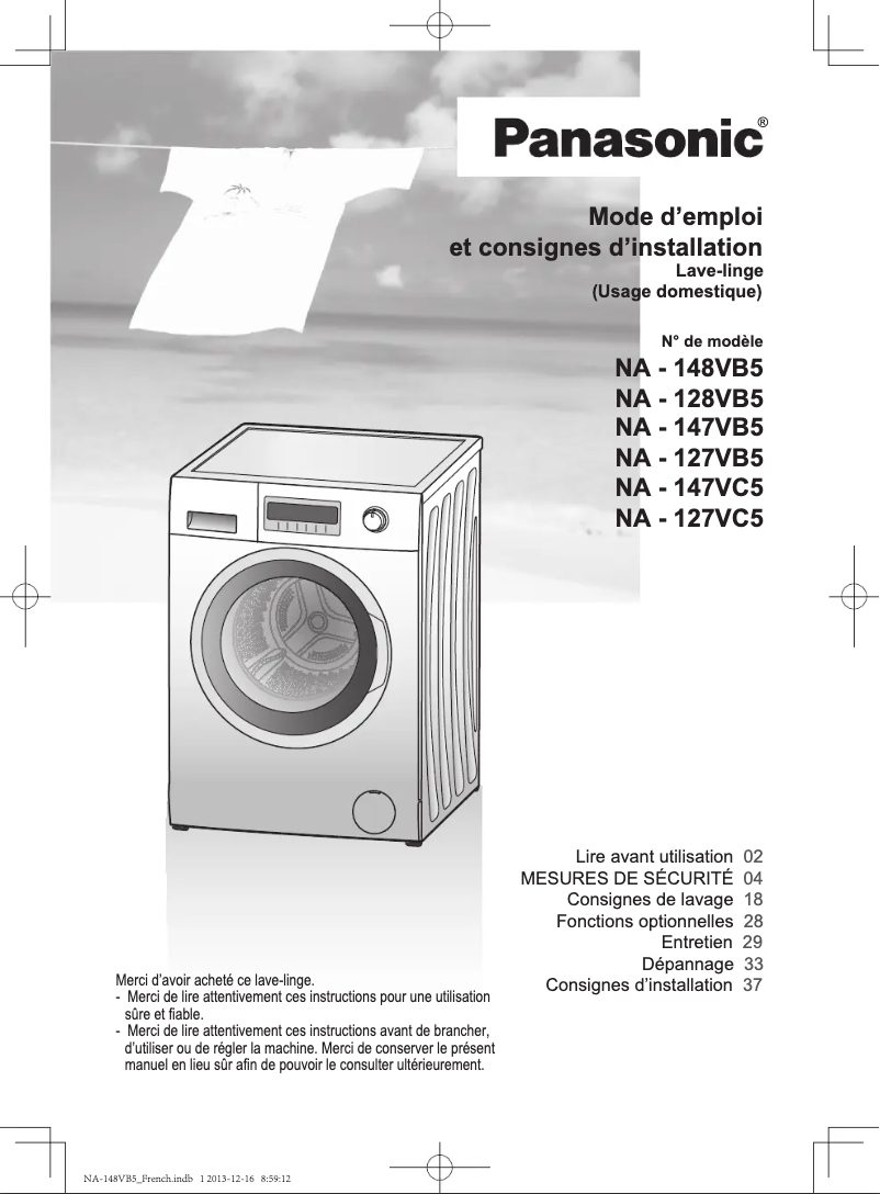 Image de la première page du manuel de l'appareil NA-148VB5WFR
