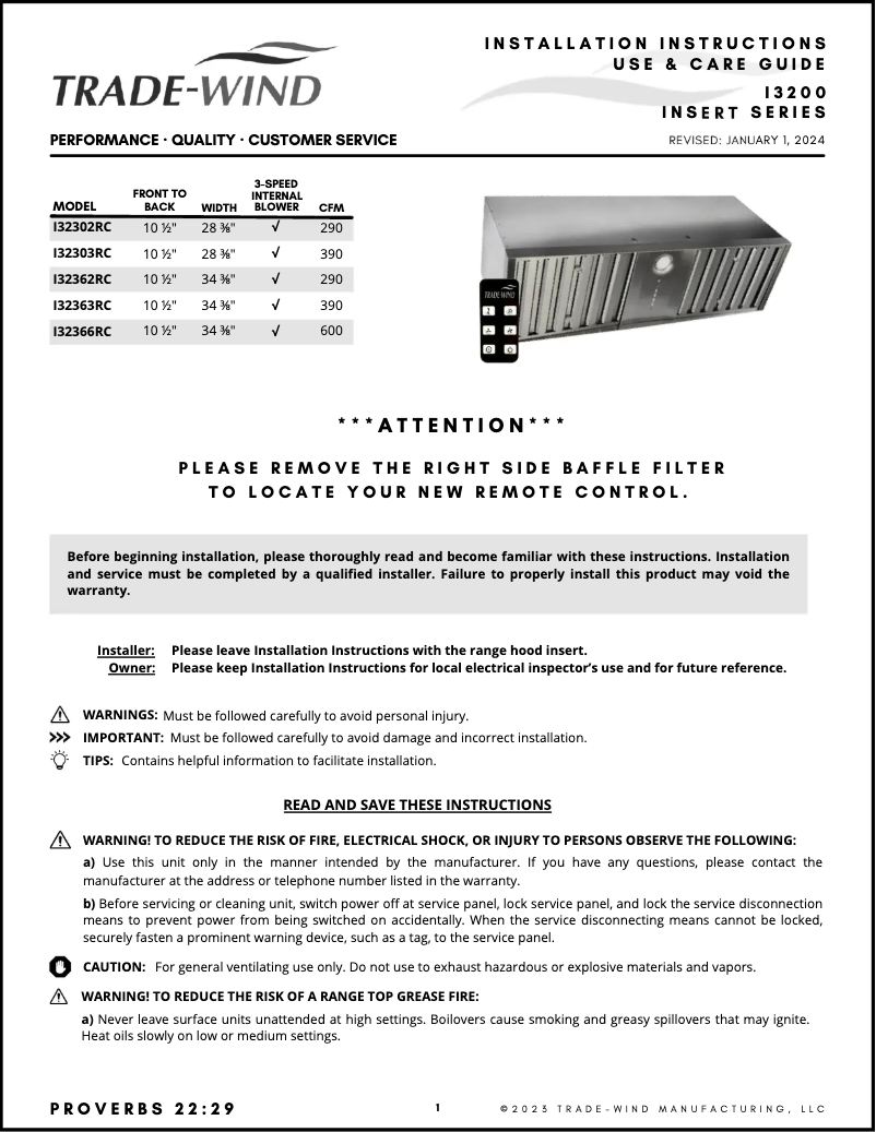 Page 1 de la notice Manuel utilisateur Trade-Wind I32303RC