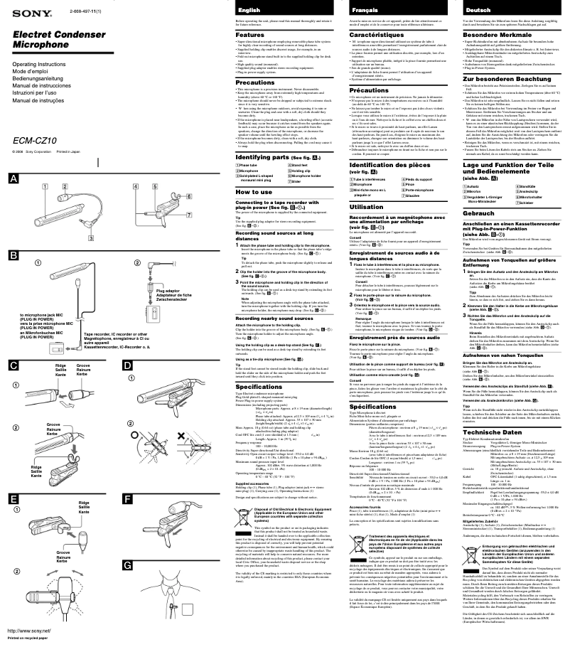 Page n°1 - Manuel utilisateur Sony ECM-CZ10