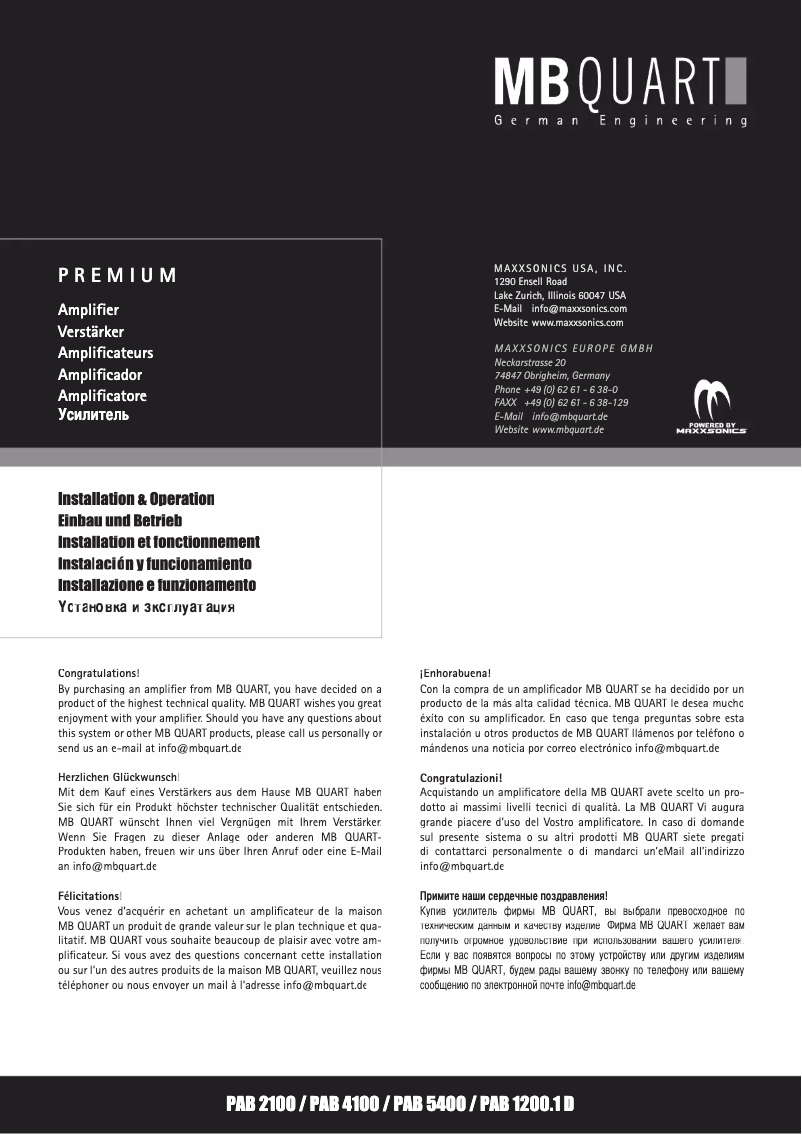 Page n°1 - Manuel utilisateur MB Quart PAB 5400