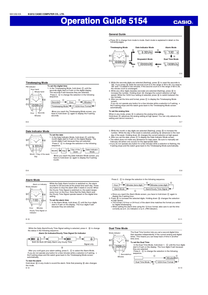 Page 1 de la notice Manuel utilisateur Casio AQ-230EGG-2AEF