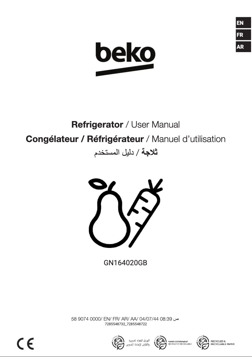 Page n°1 - Manuel utilisateur Beko GN164020GB