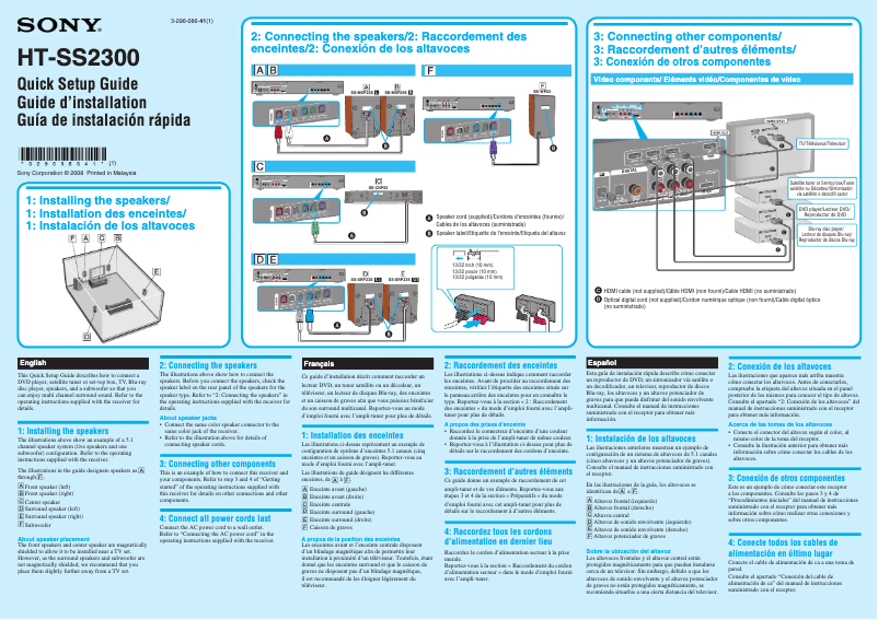 Page 1 de la notice Guide d'installation Sony HT-SF2300
