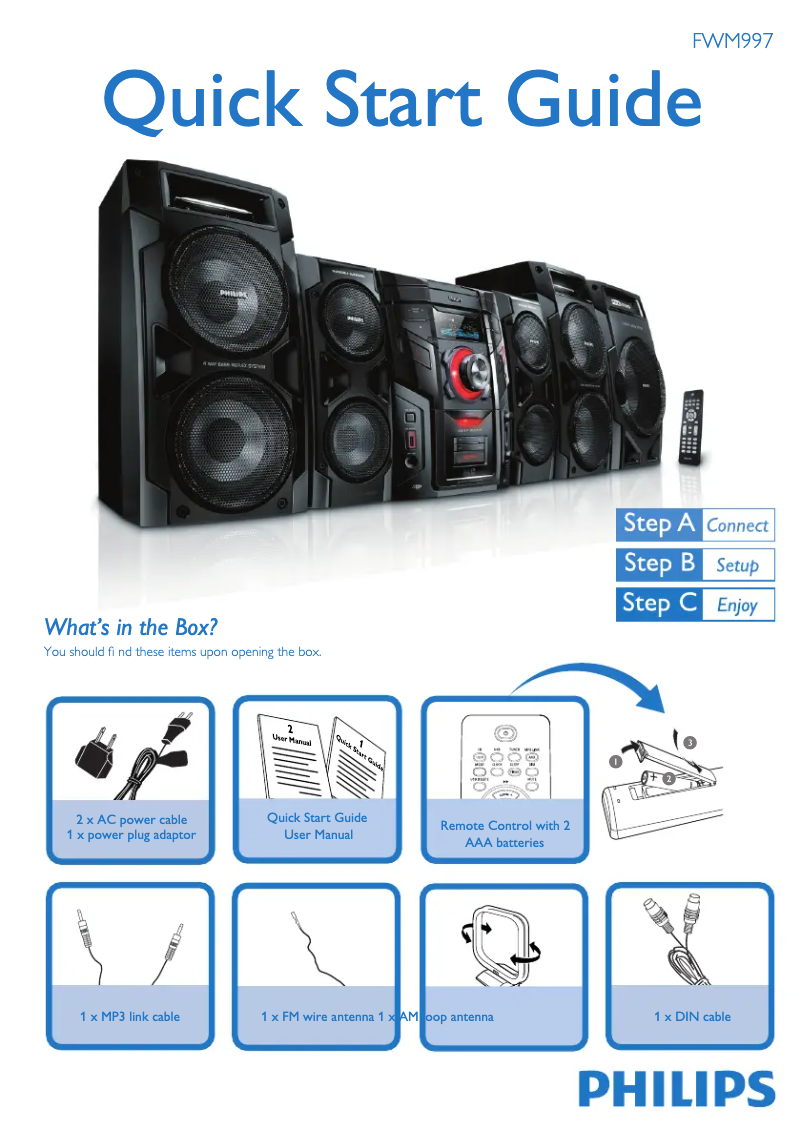 Page 1 de la notice Guide de démarrage rapide Philips FWM997