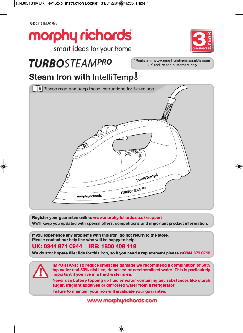 Page 1 de la notice Manuel utilisateur Morphy Richards TurboSteam Pro 303131
