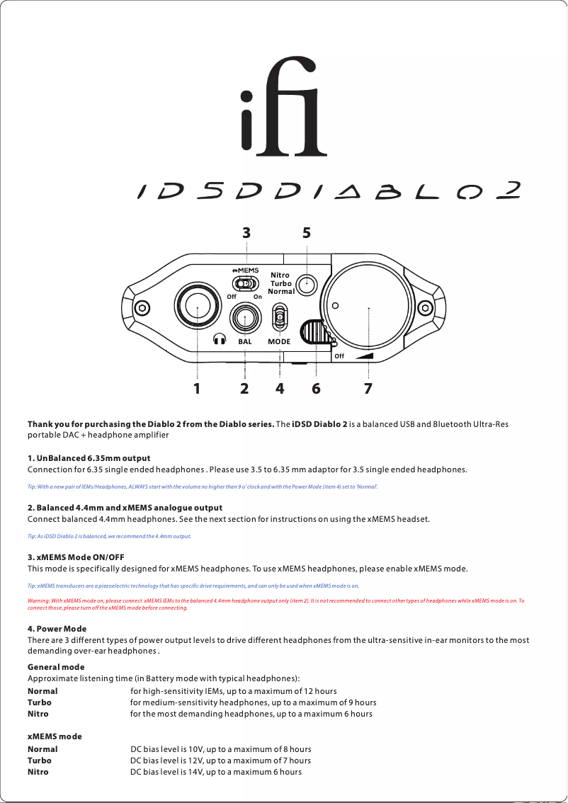 Page 1 de la notice Manuel utilisateur iFi Audio iDSD Diablo 2