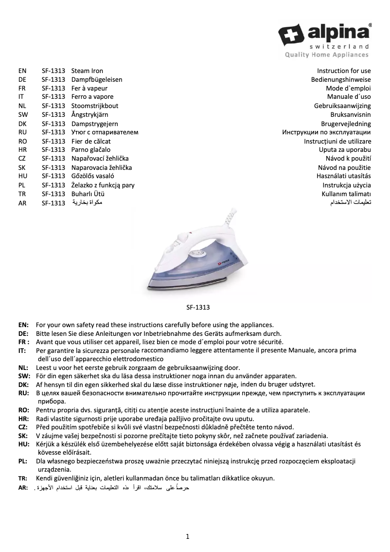 Page 1 de la notice Manuel utilisateur Alpina SF-1313