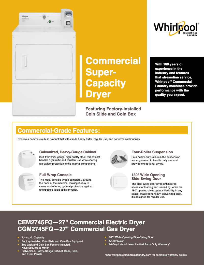 Page 1 de la notice Fiche technique Whirlpool CGM2745FQ