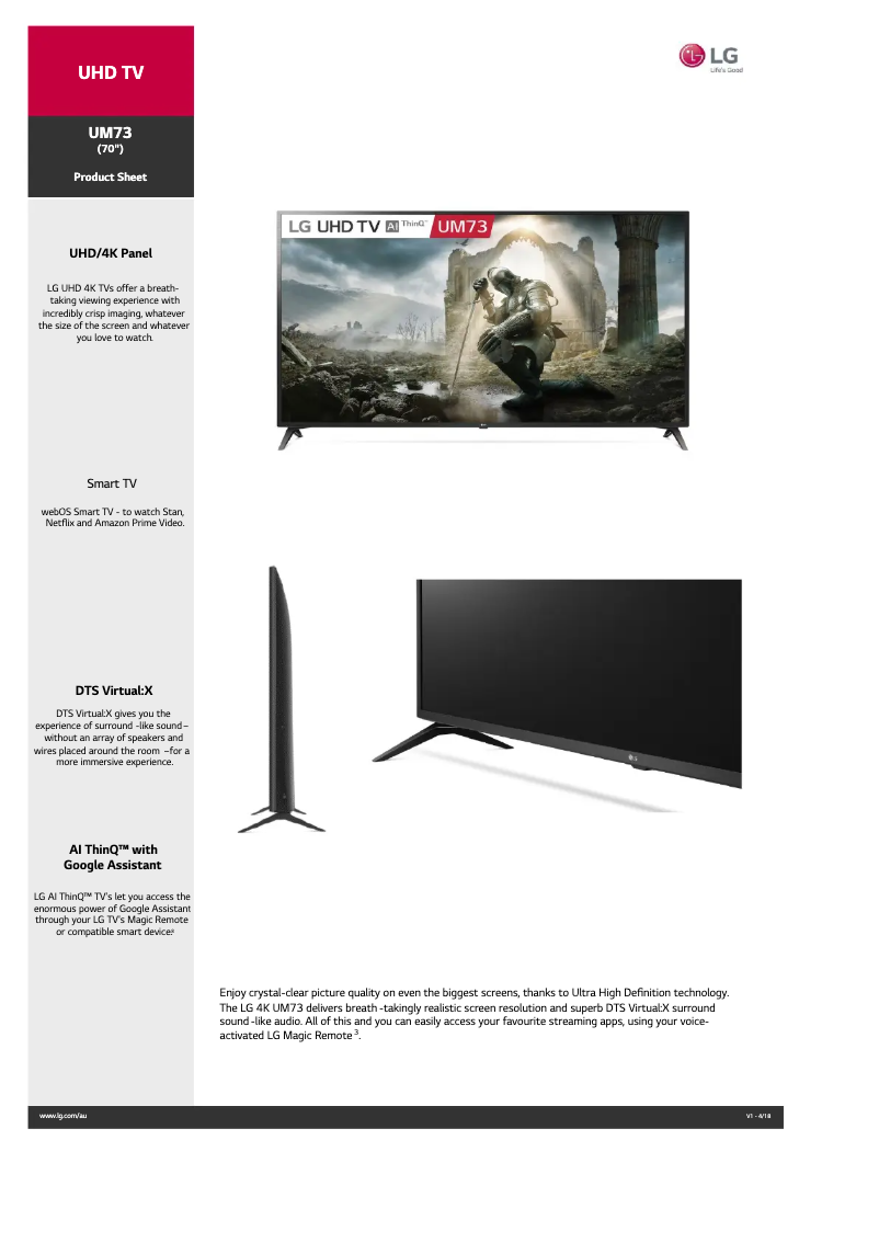 Imagen de la primera página del manual del dispositivo 70UM7300PTA